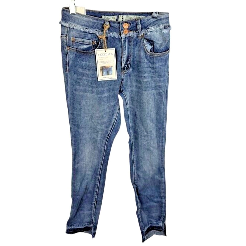 Indigo Rein Juniors' Released Stair-Step Skinny Jeans Size 5 Mid Rise Ankle